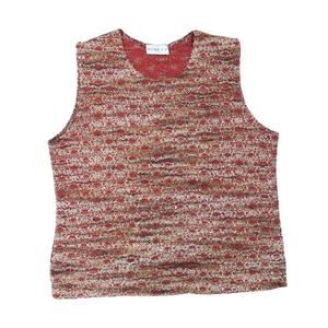 Vintage 90s Ninety Red and Tan Marled Textured Knit Tank Top L